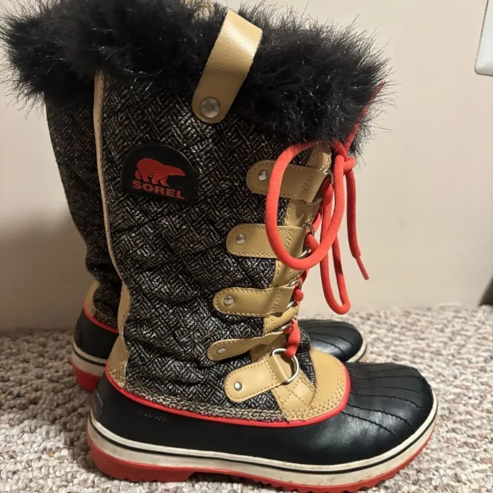 Sorel Tofino Brown Cordovan Herringbone Waterproof Winter Tall Boots- Size 8